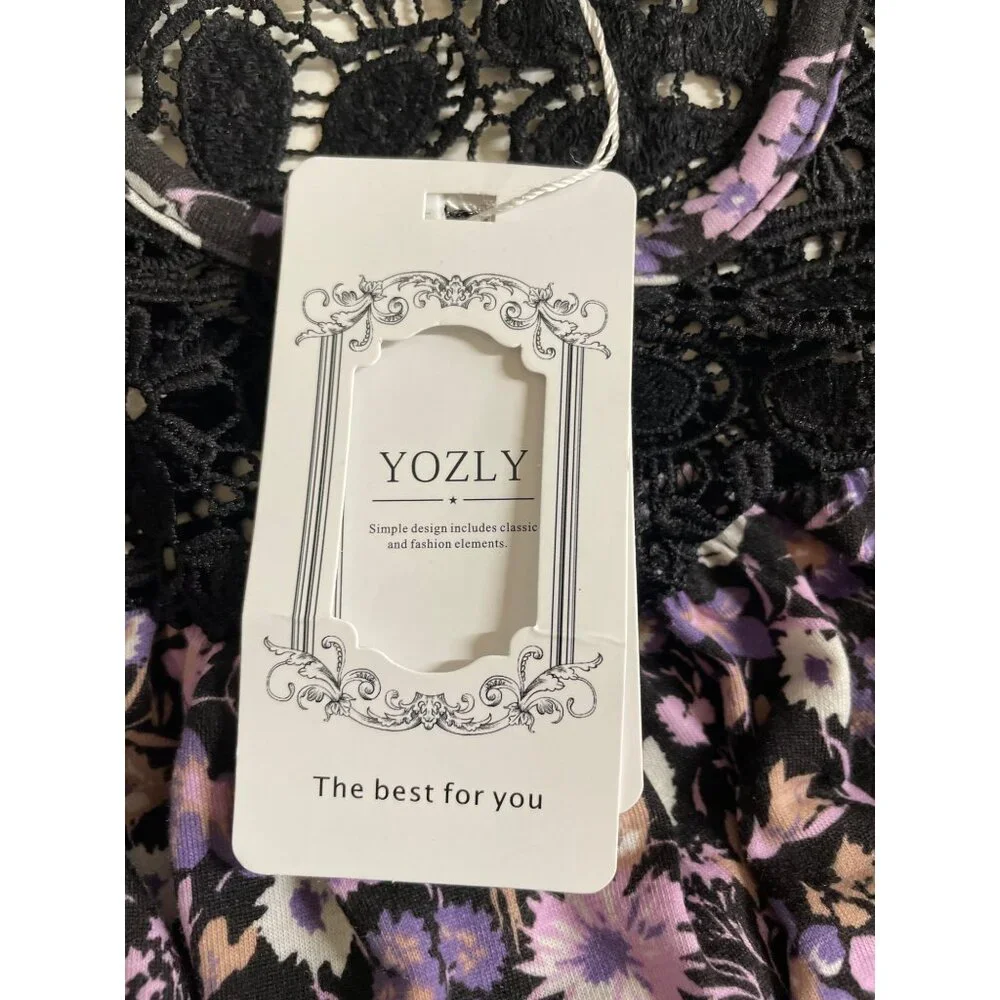 Yozly Womens Size Medium Black Purple Floral Tank Dress Pockets - Picture 9 of 11